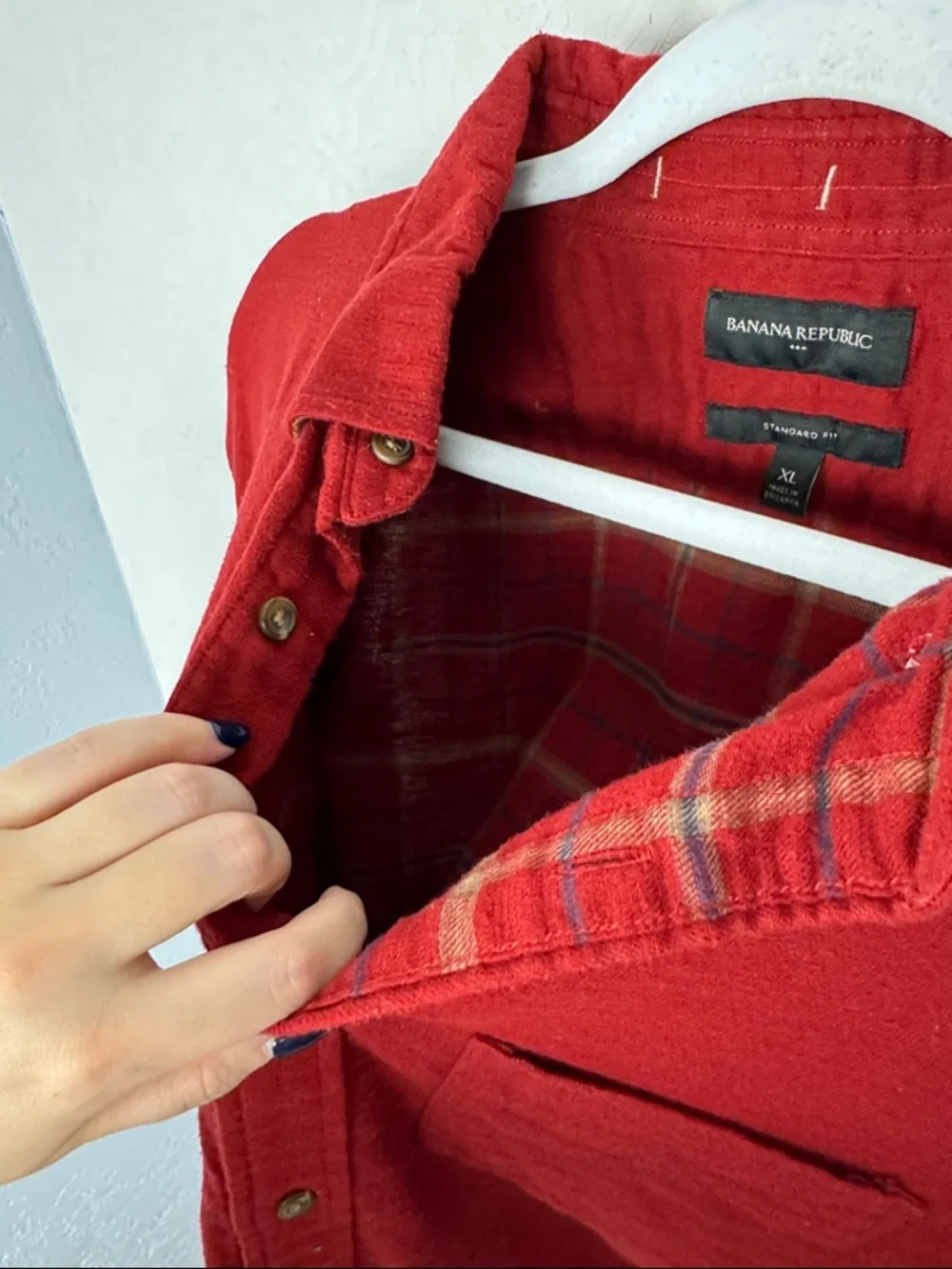 Banana Republic double Cloth Red Flannel Shirt XL‎ Plaid Lined Button Down